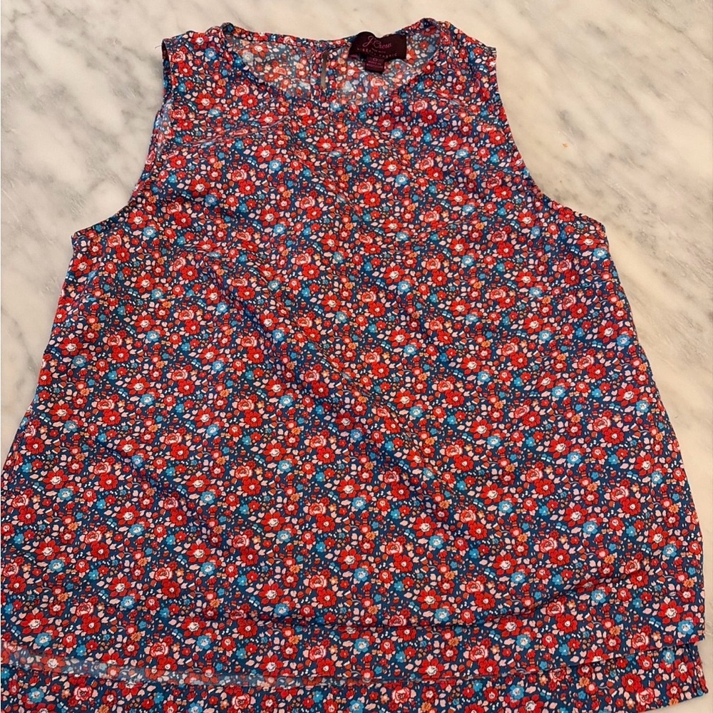 J. Crew Blue and Red Floral Sleeveless Tank Top Liberty Fabric